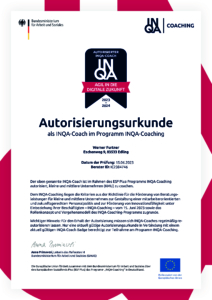 Werner Furtner, Urkunde Autorisierter INQA-Coach, IC2384746-2023-06-15